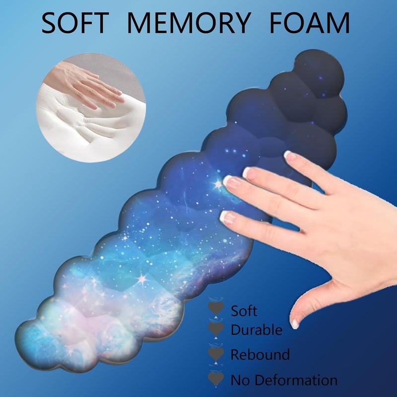WFCYGL Cloud Wrist Rest Keyboard Galaxy Mouse Pad Set Gradient Blue Large Desk Mat Ergonomic Space Wrist Pad Memory Foam Non-Slip Stars Wrist Support for Computer Laptop Gaming Home Office Relief Typing Pain - Image 3
